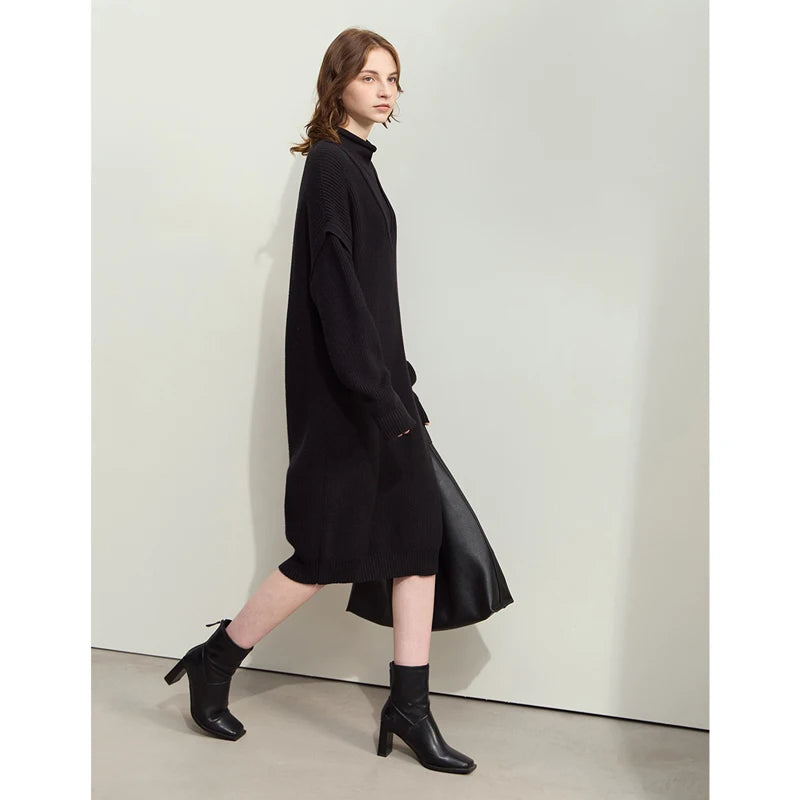 រ៉ូប AMII Minimalist Womens រដូវរងាឆ្នាំ ២០២៥ រ៉ូបពាក់កណ្ដាលកអាវសម្រាប់ធ្វើដំណើរថ្មី សម្លៀកបំពាក់នារី រ៉ូប Midi រលុង 12444229