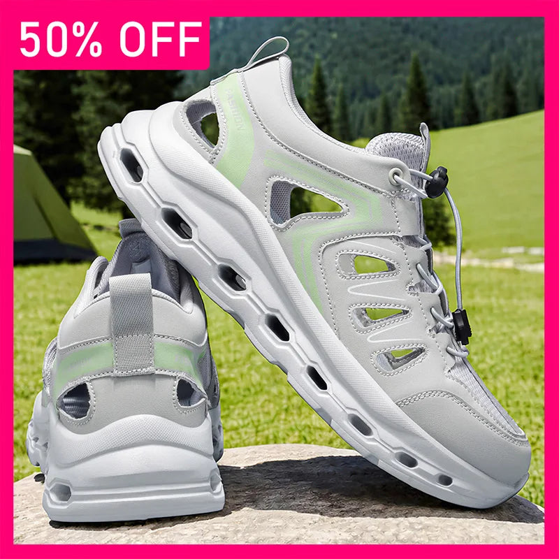 Unisex Sports Shoes Summer Soft Sole Rebound Cushioning Anti Slip Trendy Hollowed Out Mesh Wide Last Outdoor Running Shoes