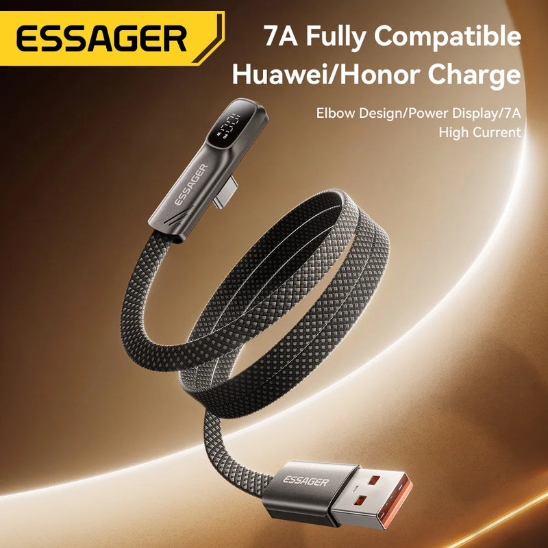 ខ្សែសាក Essager 7A USB Type C Elbow Digital Display សាកលឿន USB C សម្រាប់ Huawei P90 Mate60 Samsung Honor Oneplus 15 Realme