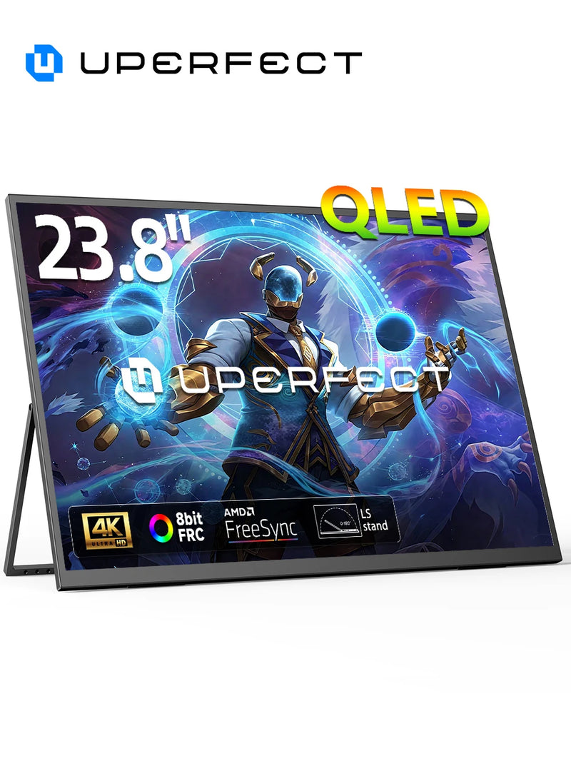 ម៉ូនីទ័រទីពីរ UHD 4K ទំហំ 23.8 អ៊ីញ ដ៏ល្អឥតខ្ចោះ ជាមួយជើងទម្រដែលអាចលៃតម្រូវបាន 180° សម្រាប់កុំព្យូទ័រយួរដៃ កុំព្យូទ័រលើតុ Mac PS5