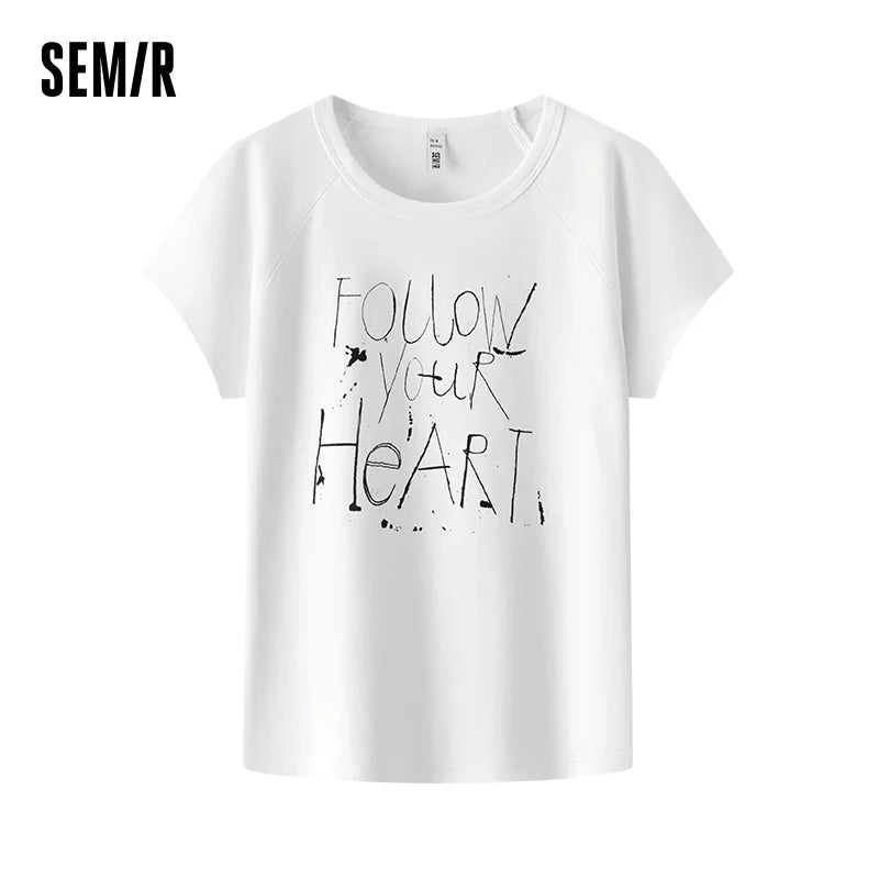 Semir Womens Tshirt 2026 Raglan Sleeve Slim Ink Letter Printed Street Style Slim Fit
