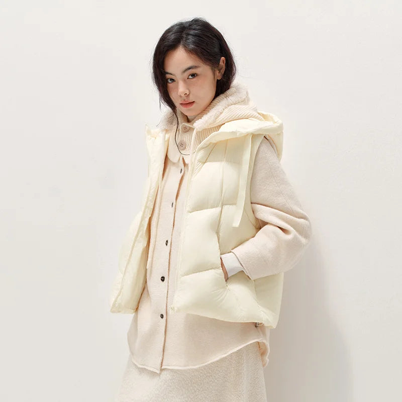 Semir Women Down Vest 90 Percent Down Fill Water Repellent Panel Design Solid Color Hooded Minimal Design 2026 New