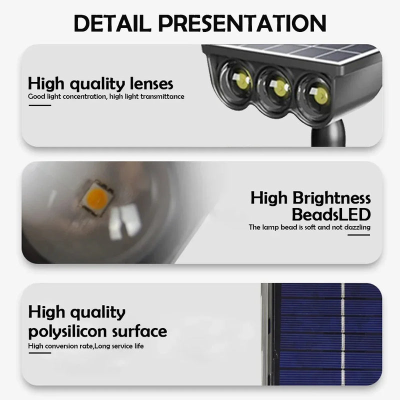 ភ្លើង LED ដើរលើអាកាស 1-4 ដុំ បំភ្លឺទេសភាពខាងក្រៅ ភ្លើងសូឡាការពារទឹក IP65 បំភ្លឺសួនច្បារ សូឡា សម្រាប់ទីធ្លាសួនច្បារ ផ្លូវដើរលេង ទីធ្លាផ្ទះ