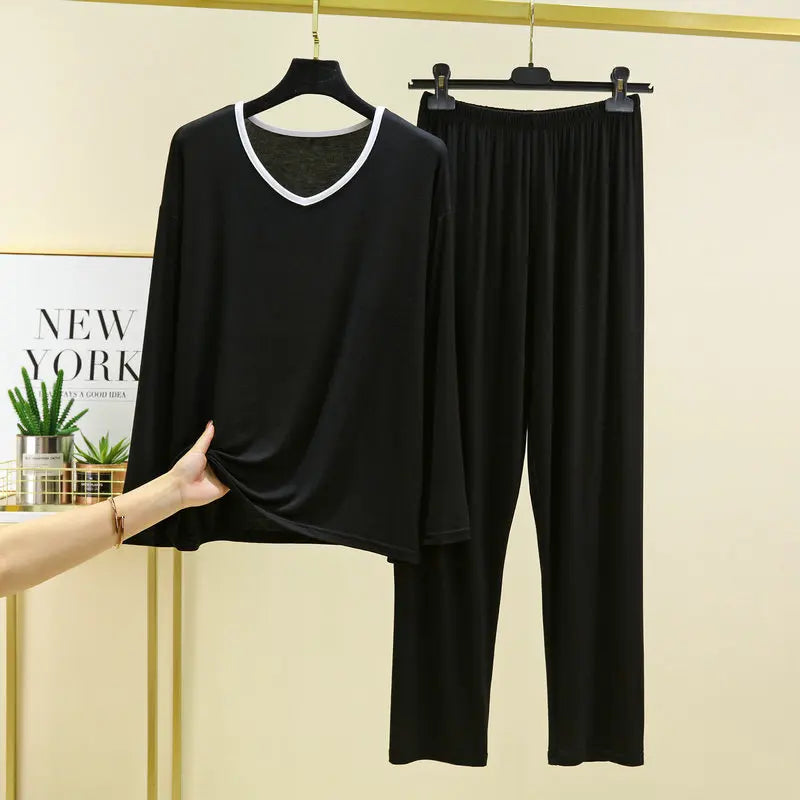 Modal Home Clothes Women's Pajamas Spring Autumn Long Sleeve Pants Set Loose Sleepwear Two Piece Suit Pijamas Para Mujer