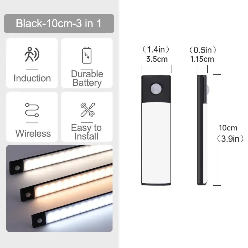 10-60CM Motion Sensor Cabinet Lights USB Rechargeable Under Cabinet Lights with Infrared Sensor Magnetic for Kitchen Closet