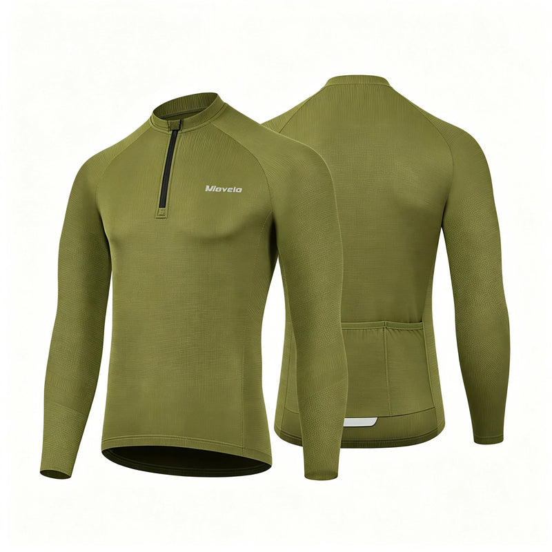 Men's Long Sleeve Reflective Cycling Jersey Slim Fit Quick Dry Breathable MTB Road Bike Shirt with Rear Pockets