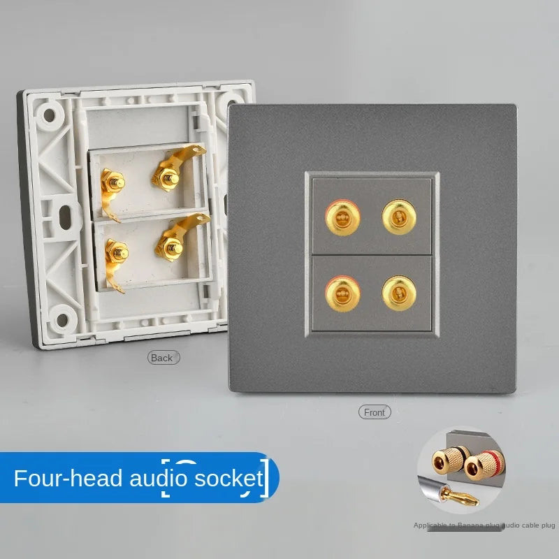 Eu standard 2 4 port speaker speaker audio wall socket, KTV bar headset microphone connected socket audio cable audio panel