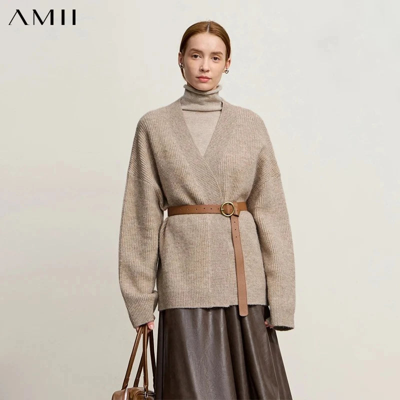 Amii Cardigan For Women 2026 Winter New Commuter V-neck Long Sleeve Sweater Cardigan Buckle-free Loose Casual Kni Top 12554077