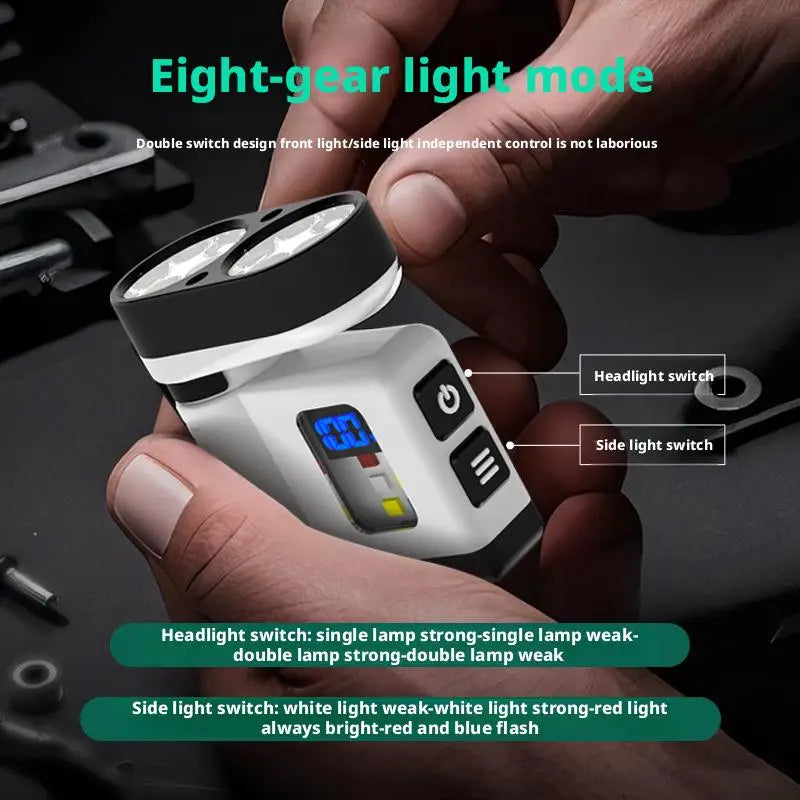 ពិលតូច 10LED ជាមួយ USB សាកថ្ម អេក្រង់ឌីជីថល សញ្ញាព្រមានពណ៌ក្រហម/ខៀវ ភ្លើងការងារម៉ាញេទិកចល័តសម្រាប់ប្រើប្រាស់ក្រៅផ្ទះ