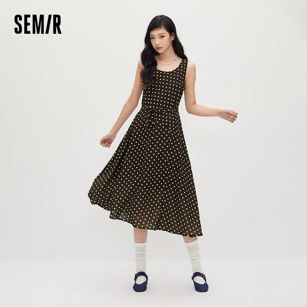 រ៉ូបស្ត្រី Semir ដៃអាវ Chiffon Midi Vintage ឆើតឆាយ Polka Dot សីតុណ្ហភាពរដូវក្តៅ 2026 អាវធម្មតា