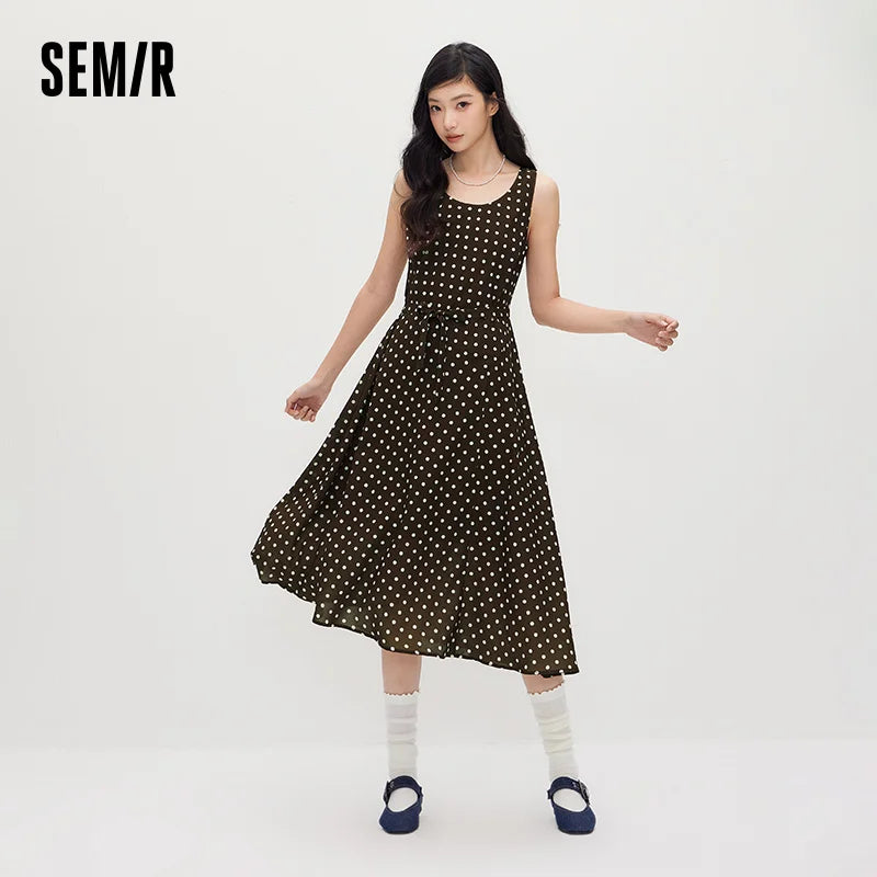 Semir Women Dress Sleeveless Chiffon Midi Vintage Elegant Polka Dot Temperament 2026 Summer Casual Top