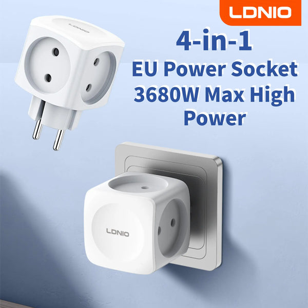 រន្ធដោតភ្លើង LDNIO 4-in-1 EU Power Strip Cube ជាមួយរន្ធ AC ចំនួន 4 អាដាប់ទ័ររន្ធដោតច្រើន 16A 3680W សម្រាប់ការិយាល័យនៅផ្ទះ