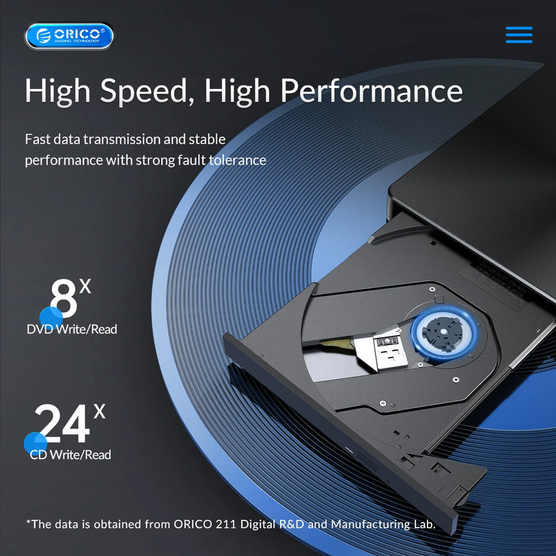 ORICO 100GB Blu-ray Portable BD CD Player CD-ROM Player CD Burner Writer Reader for PC Laptop Windows blu ray Player 4K