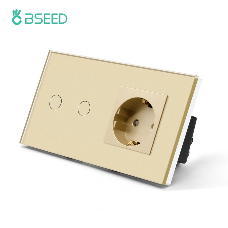 BSEED EU Wall Sockets Single Power Outlet Double Glass Frame USB Type-C Charge Ports Triple Socket Plugs Kids Protection 16A