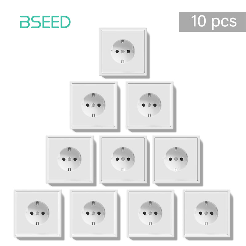 BSEED E Series 10 Value Pack Single Wall Power Socket Electrical Outlets Bulk Set White Black Plastic Frame Wall Plugs for Home
