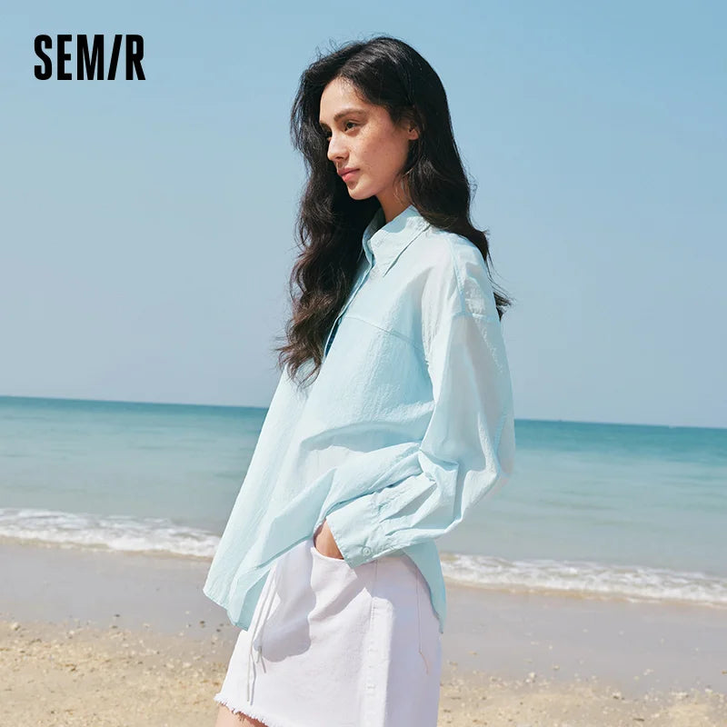 Semir Women Shirt UV 2026 Protection Textured Solid Drop Shoulder Urban Casual Everyday Style Soft Comfortable Daily