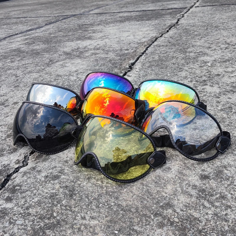 ORZ retro helmet goggles four 3/4 helmet bubble full face all season goggles motorcycle semi covered helmet lens