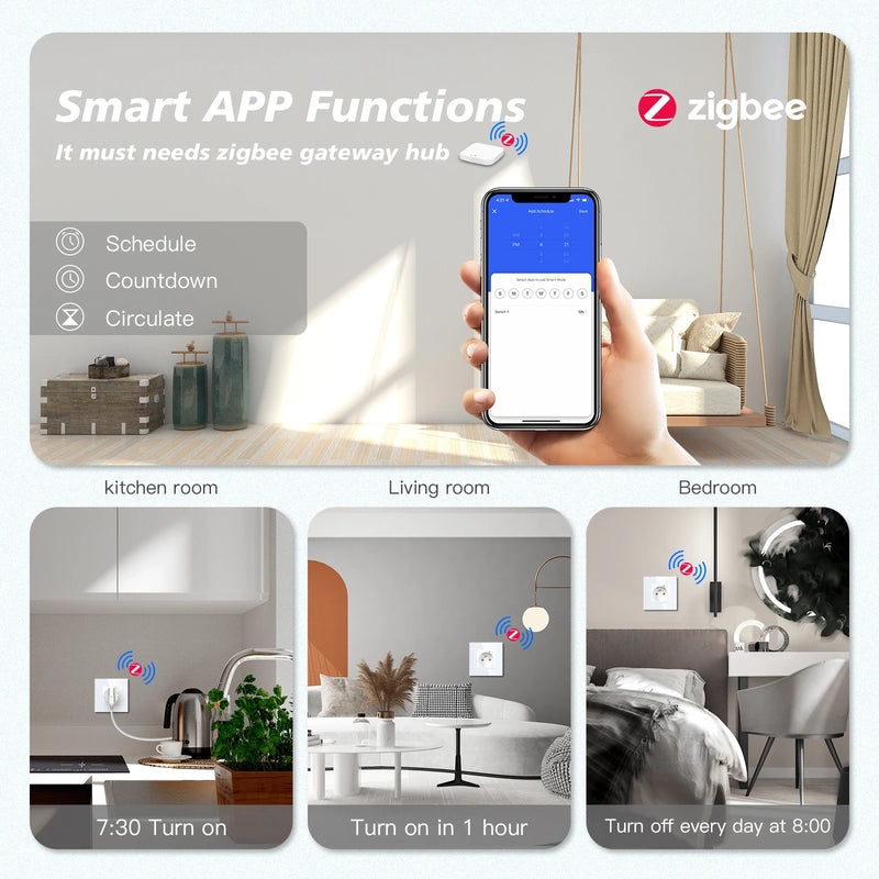 BSEED ZigBee Smart FR Socket Double Powe Sockets Triple Wall French Oulets Work With Tuya Google Home Smart Life Alexa