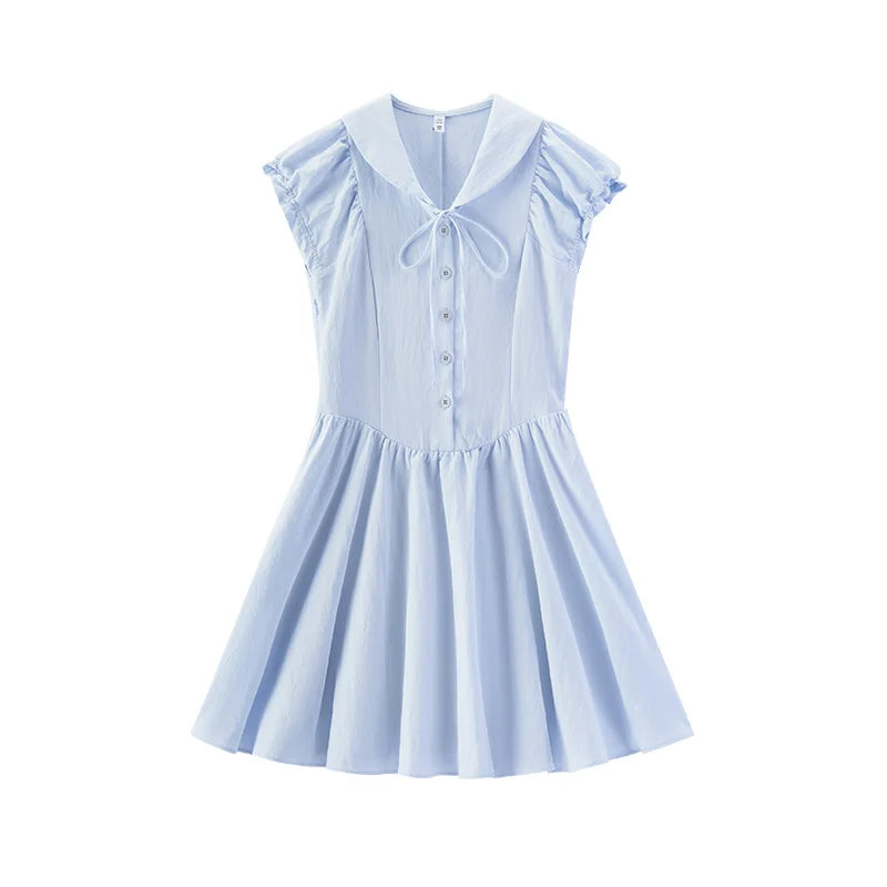 Semir Women Dress Sailor Collar Bow Lace Waist Cinching Slim Fit Sweet Stylish Mini 2026 Summer Fashion Casual Top