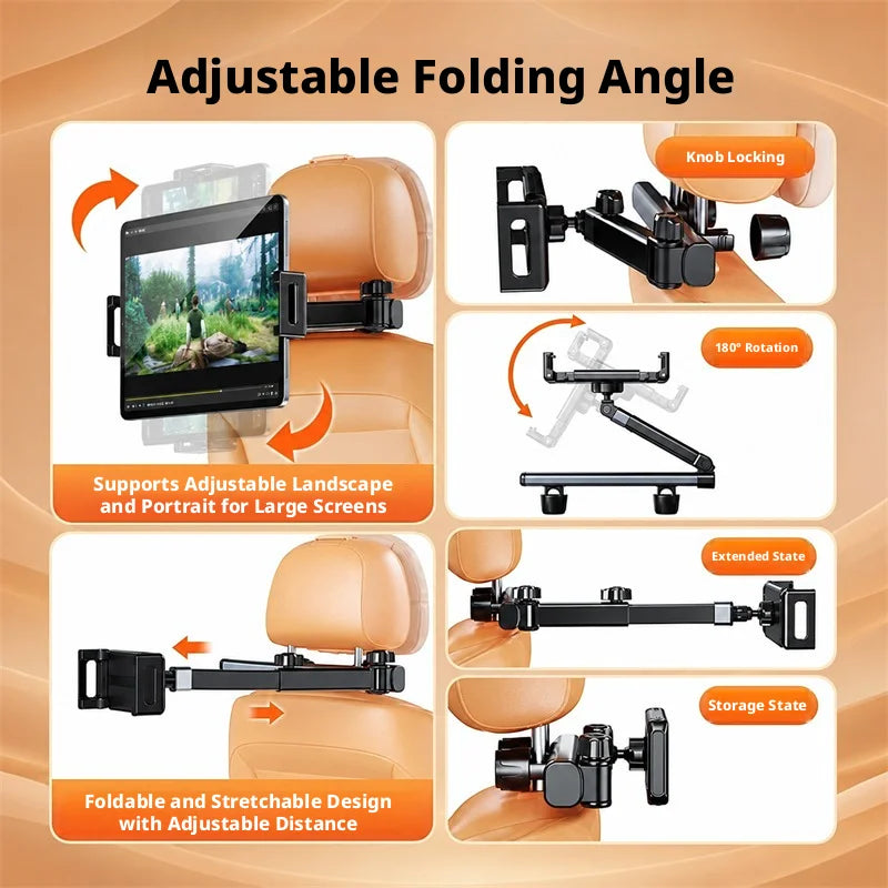 SEAMETAL Universal 4.7-12.9 Inch Car Tablet Holder Foldable Headrest Tablet Mount Phone Stand for Iphone Ipad Xiaomi Samsung