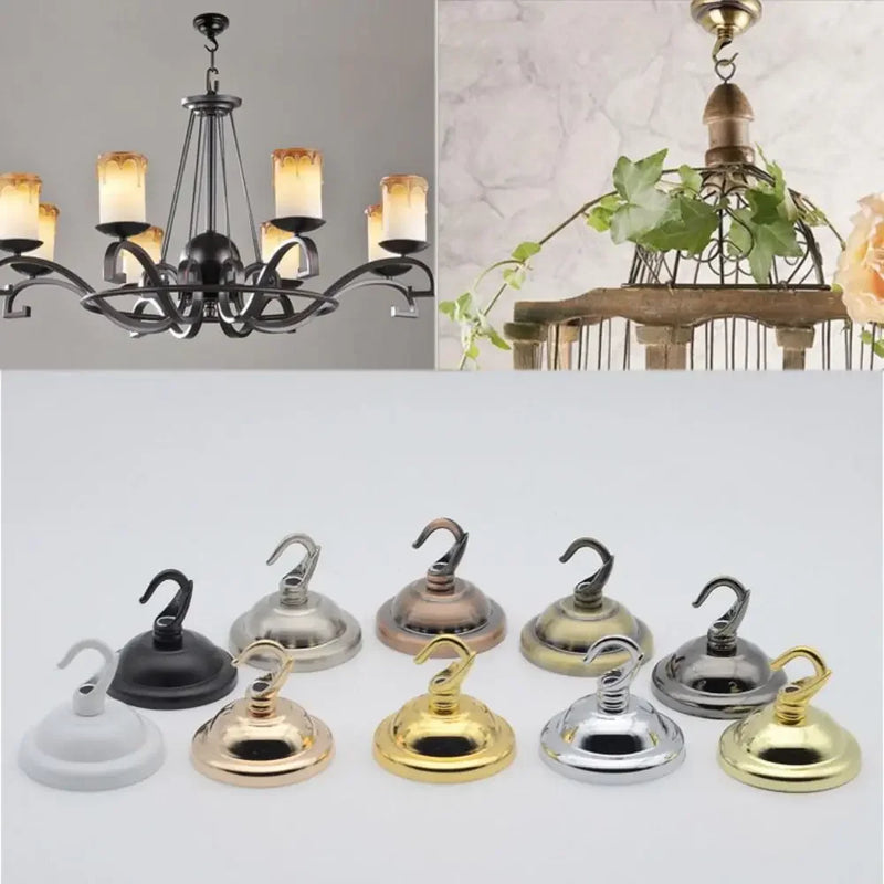 ជើងចង្កៀងពិដាន JOYINLED រចនាបែប Vintage ពណ៌ខ្មៅ/ស/សំរិទ្ធ/មាស/ទំហំ 56mm ដែកមូល DIY + ទំពក់ សម្រាប់តោងពិដាន