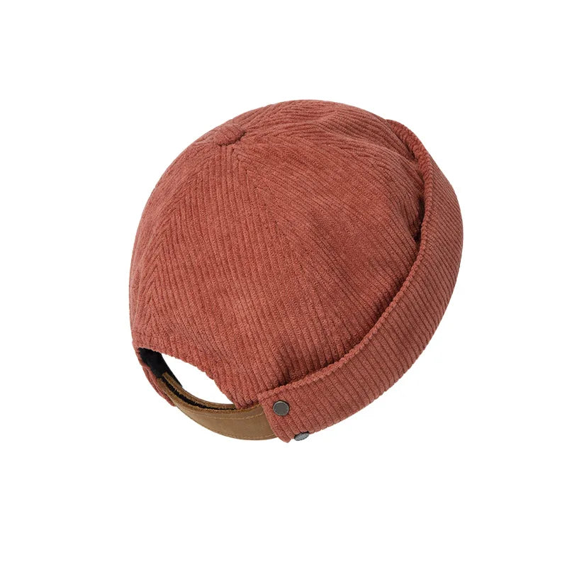 Maden Men Retro Adjustable Corduroy Sailor Cap Solid Brimless Skullcap Unisex Casual Sailor Fisherman Cap Bonnet
