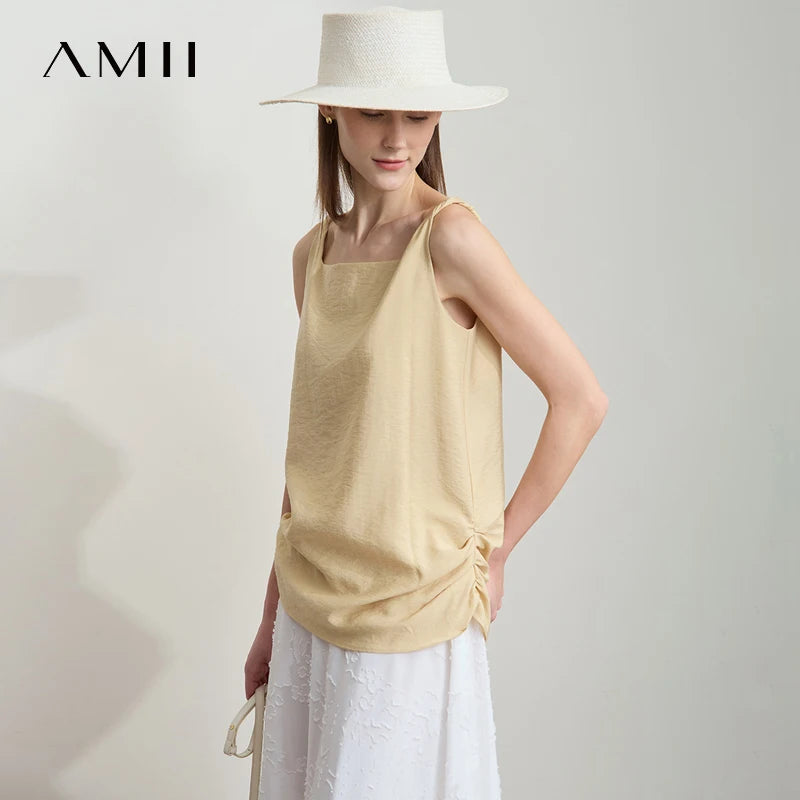 អាវក្រៅ AMII ធម្មតាសម្រាប់រដូវក្តៅសម្រាប់នារីឆ្នាំ ២០២៥ អាវក្រៅការិយាល័យសម្រាប់នារីទាន់សម័យថ្មី សម្លៀកបំពាក់រលុងគ្មានដៃ 12522032