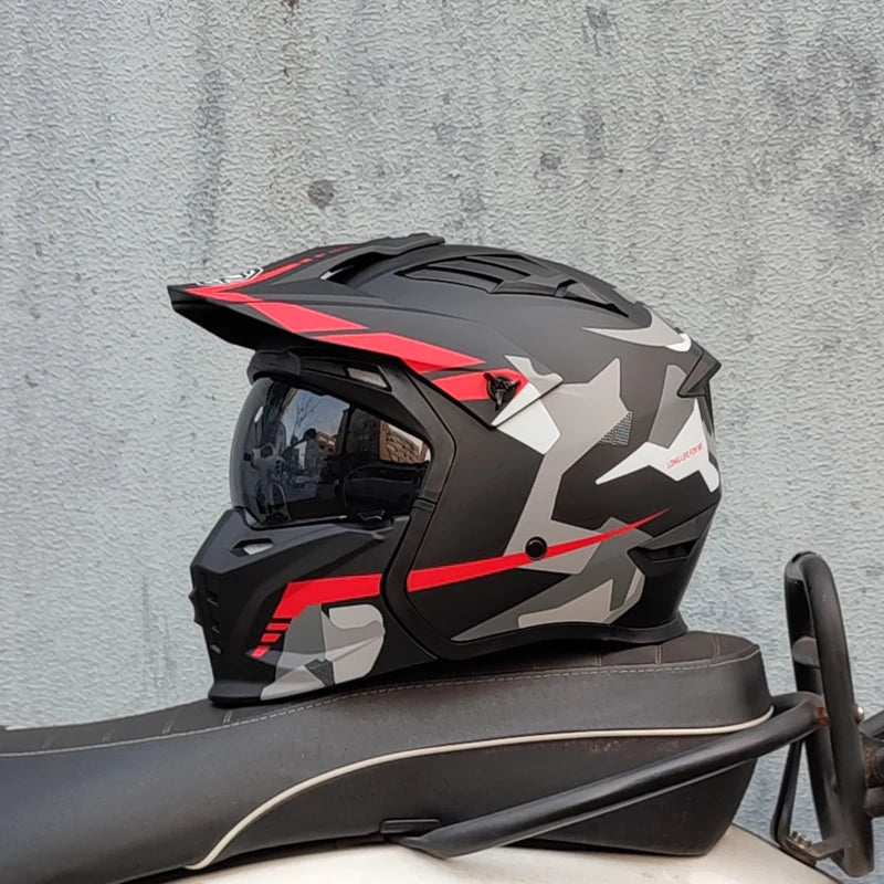 Motorcycle Riding Helmet, Male and Female Motorcycle Combination, All-Season Universal, Summer Retro Removable Chin