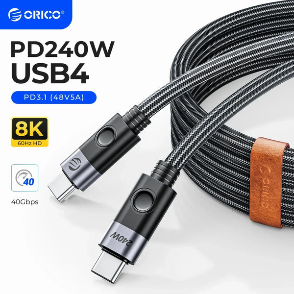 ORICO 240W Cable USB4 Type C Fast Charging Cord 40Gbps Data Transfer 8K@60Hz for Xiaomi Huawei Switch Galaxy iPhone15 Macbook
