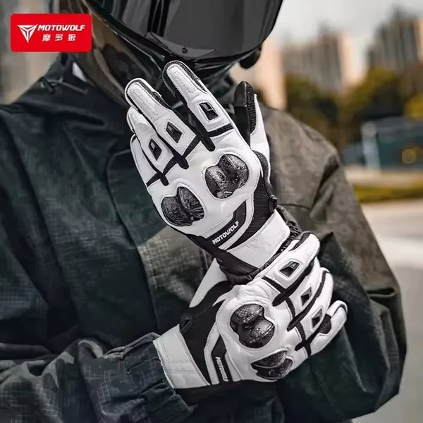 ស្រោមដៃស្បែកម៉ូតូ MOTOWOLF ស្រោមដៃជិះបួនរដូវ ការពារជាតិសរសៃកាបូន អេក្រង់ប៉ះ ការពារការធ្លាក់ មានខ្យល់ចេញចូលបានល្អ