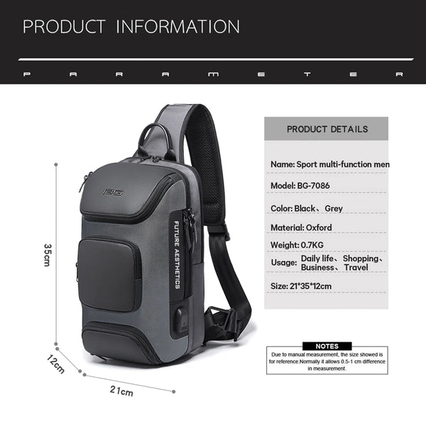 BANGE Anti-theft New Multifunction Crossbody Bag for Men Shoulder Messenger Bags Male Waterproof Short Trip Chest Bag Pack