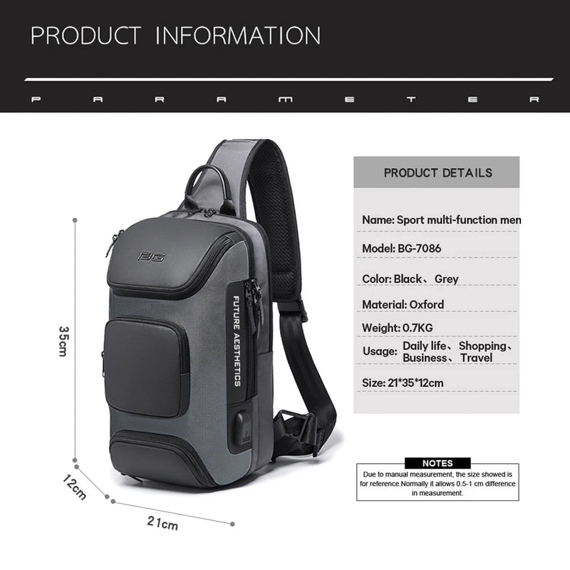BANGE Anti-theft New Multifunction Crossbody Bag for Men Shoulder Messenger Bags Male Waterproof Short Trip Chest Bag Pack