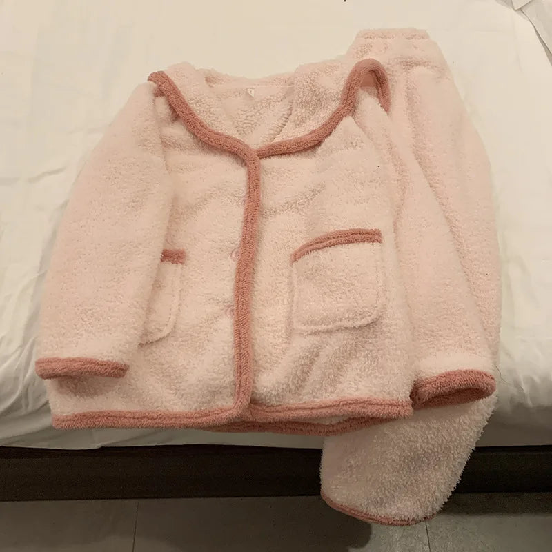 Pyjamas Femme Hiver Korean Soft Flannel Pajama Woman Winter Sleepwear Thick Warm Women's Home Clothes Casual Nightwear Set