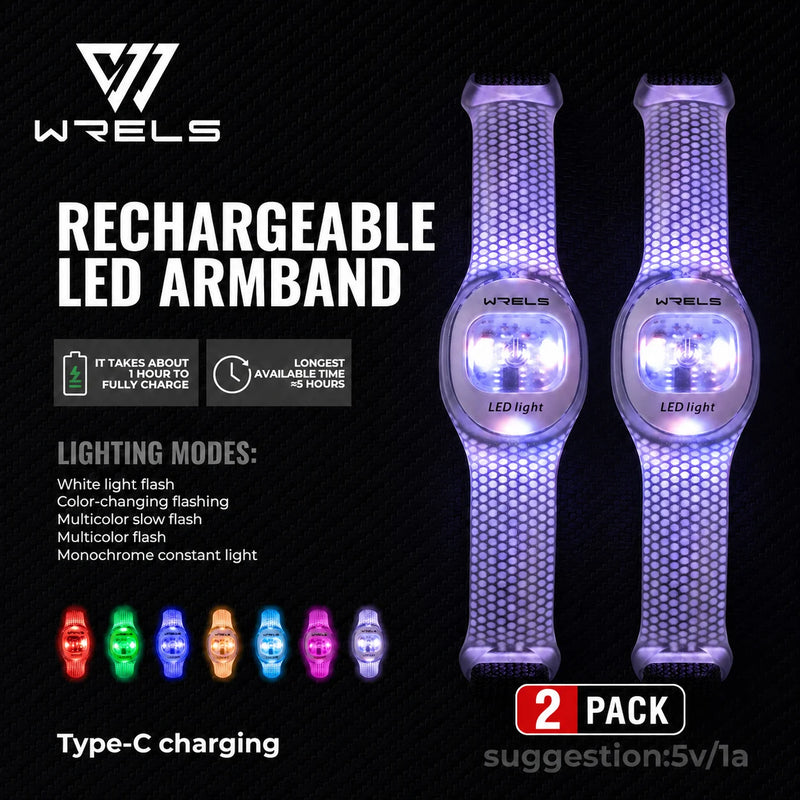 WRELS Arm Light Rechargeable LED Light Up Armband Waterproof Night Running Cycling Outdoor Safety Wristband Warning Light