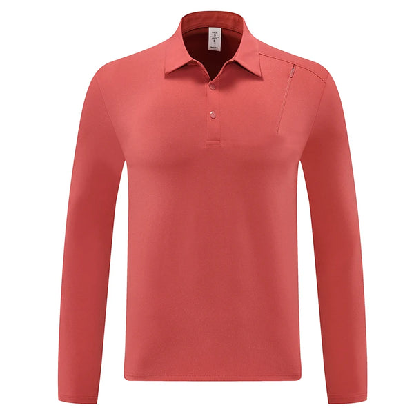 Men's Outdoor Sports Long Sleeve Polo Shirt with Zipper Accent Collar Quick - Dry Breathable Casual Top