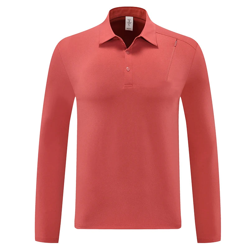 Men's Outdoor Sports Long Sleeve Polo Shirt with Zipper Accent Collar Quick - Dry Breathable Casual Top