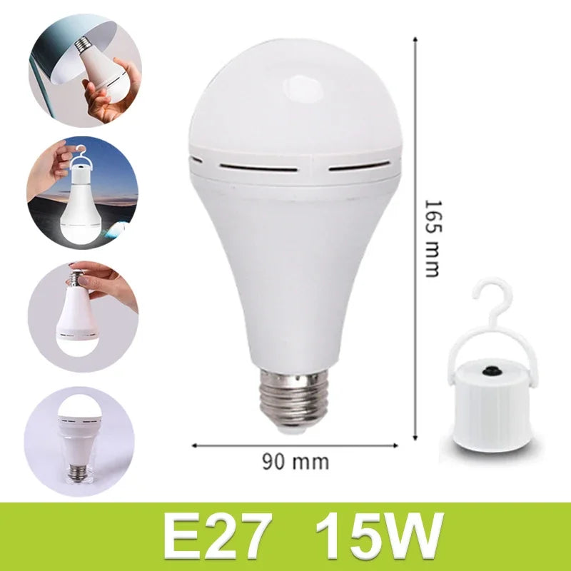 7-12W Rechargeable Emergency Light Bulbs with E27 Base Hanging Hooks Energy-Saving Lights for Outdoor Sports Camping Fishing