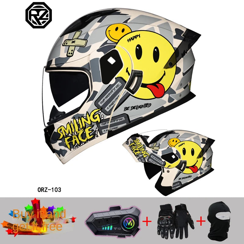 2024 New Motorcycle Professional Racing Flip Up Helmet ABS Material Modular Dual Lens Bluetooth Helmets DOT Certification