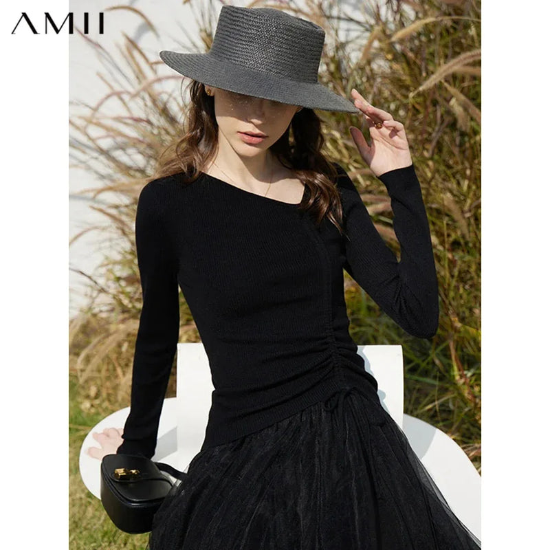 អាវប៉ាក់ AMII Minimalism សម្រាប់ស្ត្រីឆ្នាំ ២០២៦ រដូវស្លឹកឈើជ្រុះថ្មី ក V អង្កត់ទ្រូង អាវក្រៅមានខ្សែចង អាវពណ៌ខ្មៅ 12321063