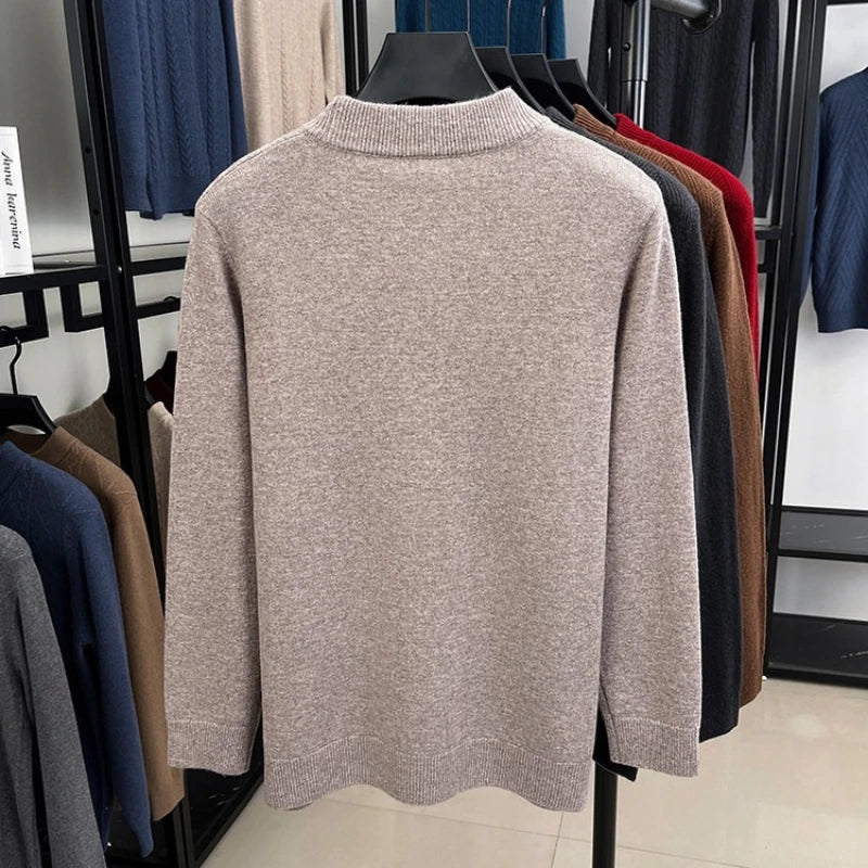 100% Wool Old Money Style Sweater,  Autumn-Winter Thermal Vintage Christmas Red Knit Sweater Crew Neck Pullover