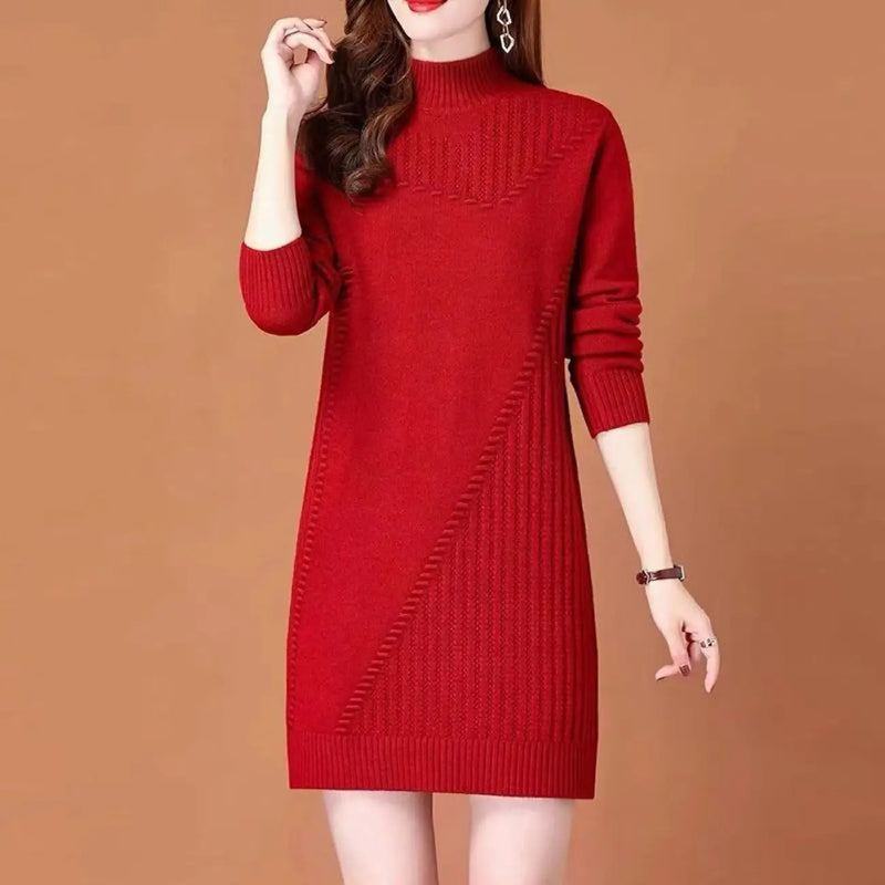 ទាញ Femmes ថ្មី Turtleneck ក្តៅ Pullovers អាវយឺតស្ត្រី Tops រដូវស្លឹកឈើជ្រុះរដូវរងា Knitwear សម្លៀកបំពាក់ស្ត្រីនិទាឃរដូវខ្លី Slim Dress