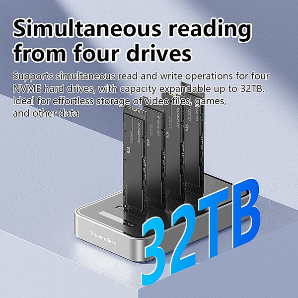 ស្ថានីយ៍ចត SSD M.2 NVME 4 Bay របស់ Blueendless ជាមួយនឹង Offline Clone USB4 40Gbps M2 Nvme PCIE SSD Enclosure External Harddisk Case