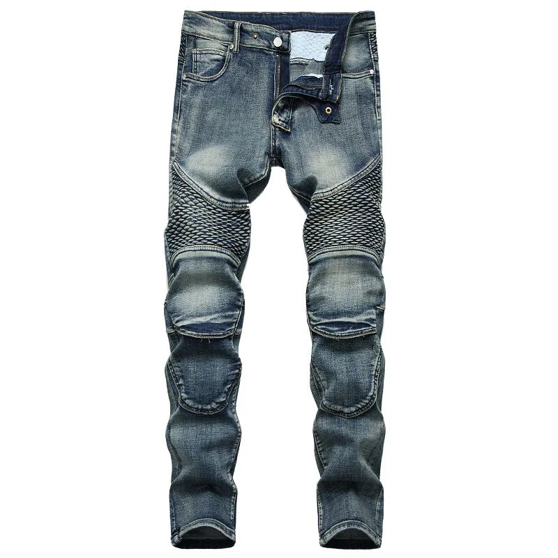 2026 Men's Blue Jeans, Gray Fashion Casual Trousers, Pleated Patchwork Decorative Denim Pants Asian Sizes 29-38, 40, 42.