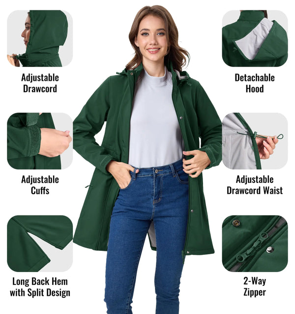 TACVASEN Women's Winter Warm Long Fleece Lined Waterproof Jackets Windproof Breathable Daily Outdoor Softshell Rain Coat Hooded