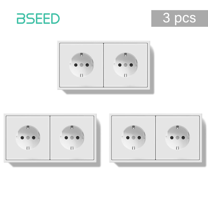 BSEED E Series 1/3/5 Pack Double Wall Sockets Electrical Power Outlets Bulk Set White Black Plastic Frame Kid Protection 16A