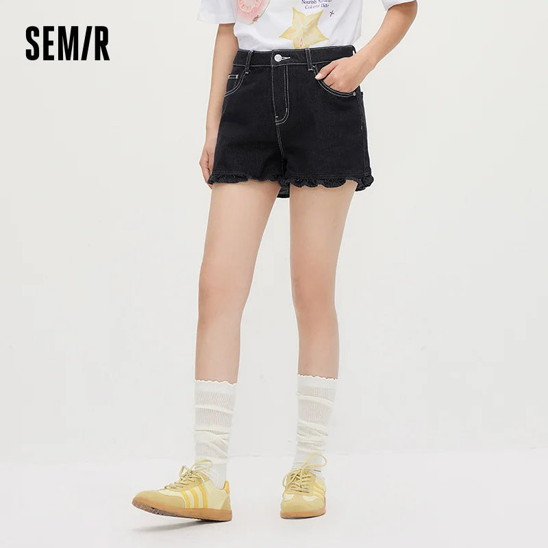 Semir Women Pants Denim Ruffle Trim Shorts Cool Stylish Minimalist Versatile A Line 2026 Summer Casual Top