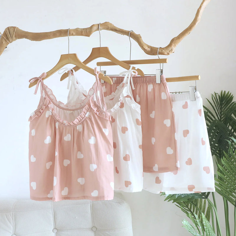 Summer Suit Nightie with Bra Sleepwear Women's New Gauze Cotton Sleeveless Pajama Set Woman Clothing 2 Pieces Set Lounge Wear