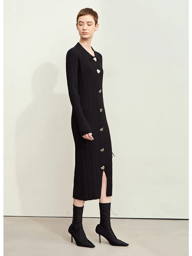 រ៉ូប Amii Minimalism Elegant Women Dress រដូវស្លឹកឈើជ្រុះឆ្នាំ ២០២៥ រ៉ូបថ្មី Retro Slim Dress សម្រាប់នារី អាវក្រៅប៉ាក់ធ្វើពីក្រណាត់រឹង 12443090