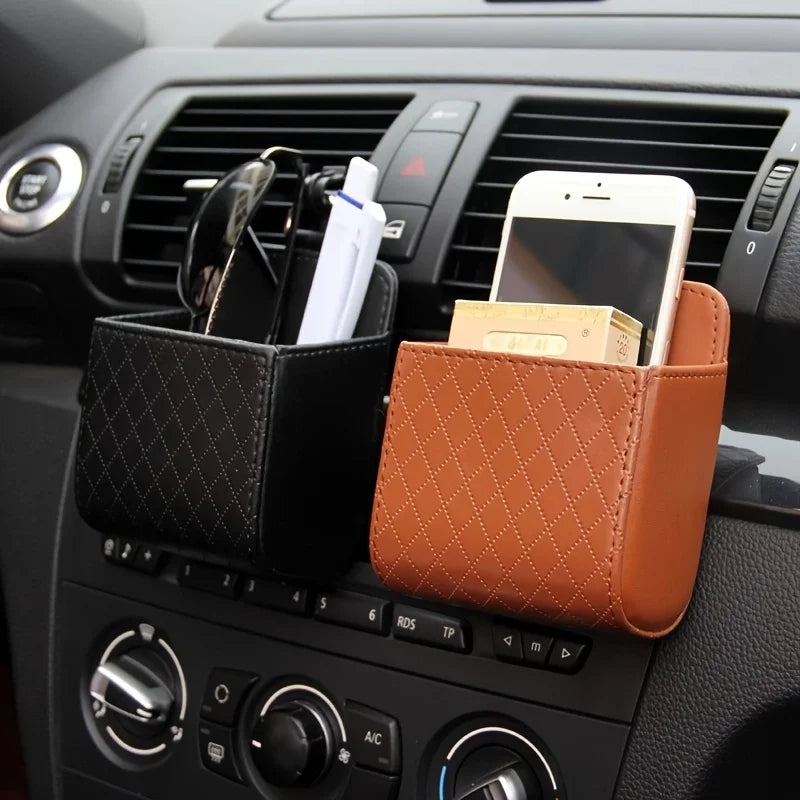 Car Air Vent Mounted Storage Box，Multi-functional storage box | Faux Leather Car Mounted Phone Pouch, Interior Additions