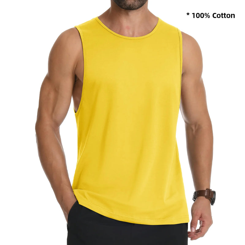 TACVASEN Cotton Fitness Wide-Armhole Muscle TANK TOPS Sleeveless T-shirts Mens Gym Workout Trainning Vests Casual Tee Shirt Tops